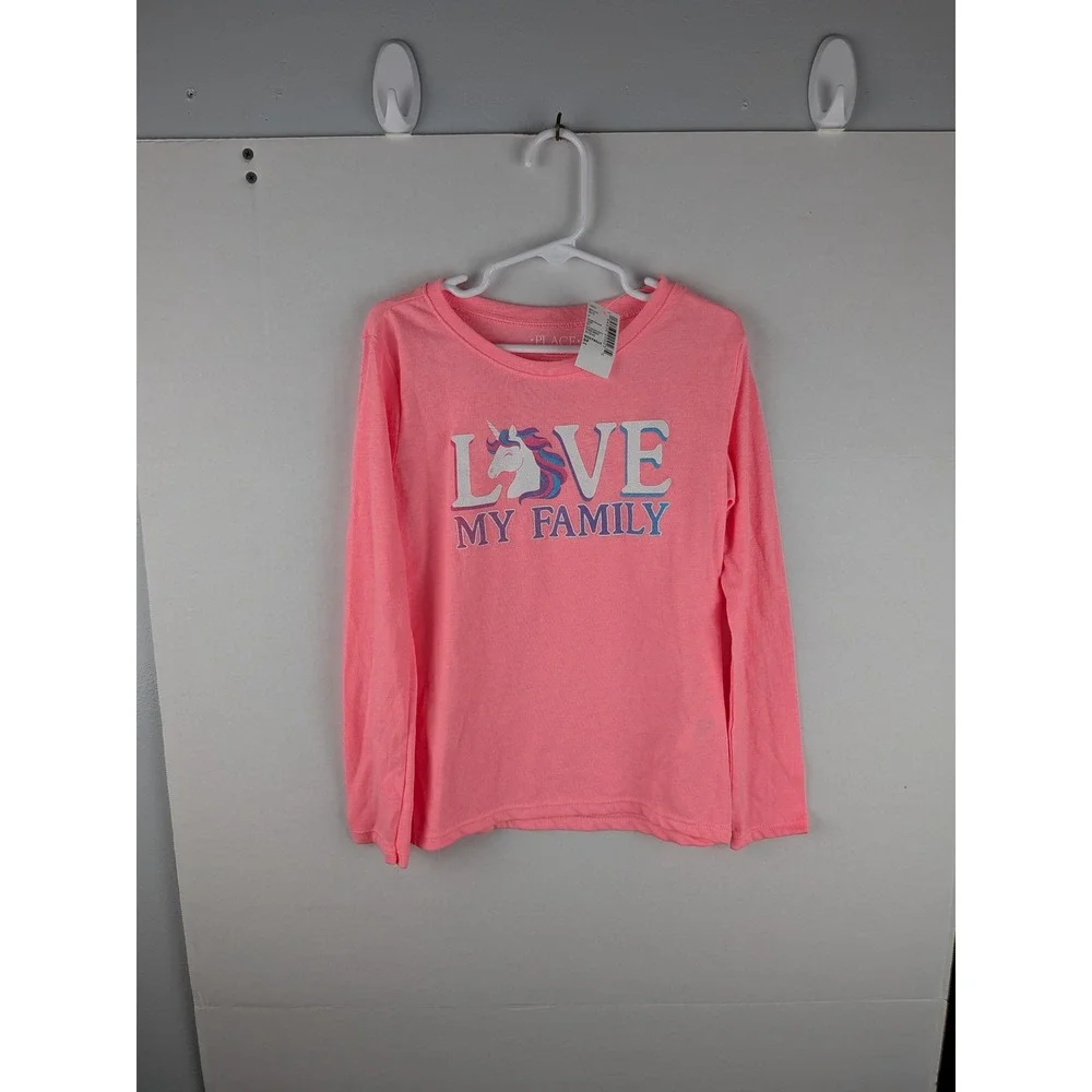 The‎ Childrens Place Girls Pink Unicorn Love My Family Long Sleeve Shirt Size S